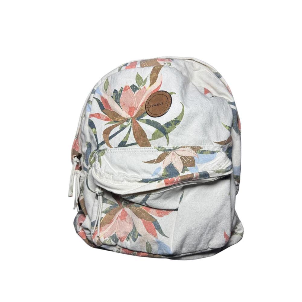 O’Neill Floral Backpack Tropical Print White Canvas Casual Daypack School Bag
